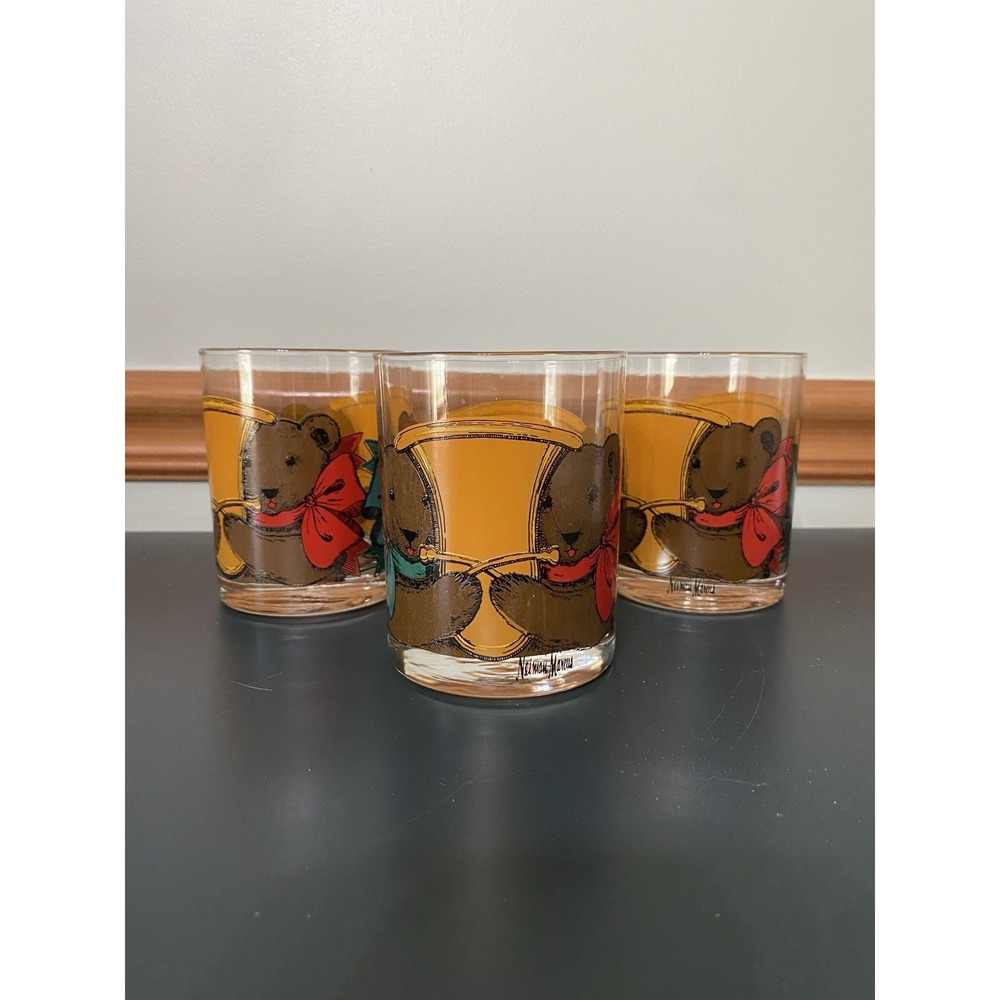 Vintage Neiman Marcus Teddy Bear 1990s Old-Fashioned Whiskey Glasses 3
